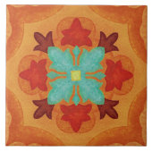 Talavera 02 Orange Red Blue Mediterranean Floral タイル (正面)