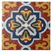 Talavera 03 Red Yellow Blue Mediterranean Geo タイル (正面)