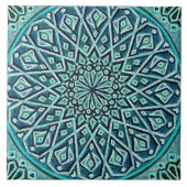 Talavera 05 Turquoise Blue Mediterranean Rosette タイル (正面)