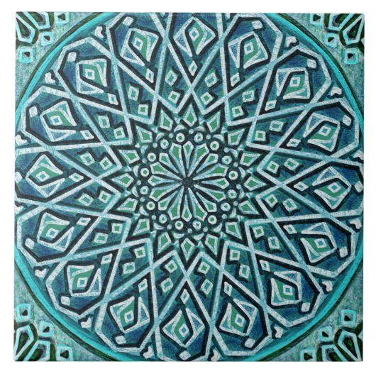Talavera 05 Turquoise Blue Mediterranean Rosette タイル (正面)