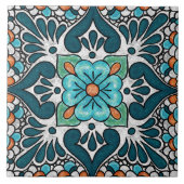 Talavera 06 Teal Blue Green Mediterranean Floral タイル (正面)