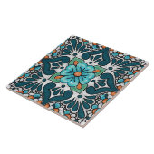 Talavera 06 Teal Blue Green Mediterranean Floral タイル (側面)