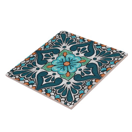 Talavera 06 Teal Blue Green Mediterranean Floral タイル (側面)