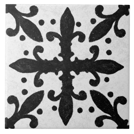 Talavera 10 Black White Grey Mediterranean Geo タイル (正面)