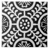 Talavera 11 Black White Grey Mediterranean Floral タイル (正面)