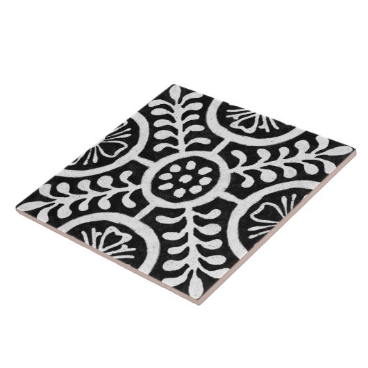 Talavera 11 Black White Grey Mediterranean Floral タイル (側面)