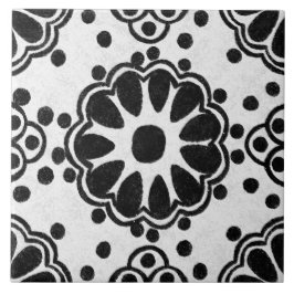 Talavera 12 Black White Grey Mediterranean Floral タイル