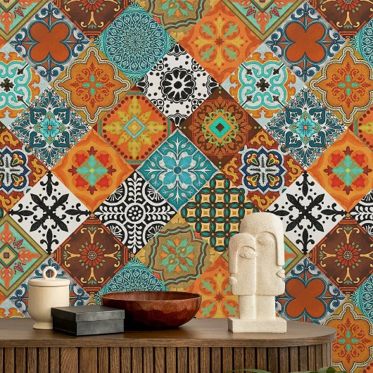 Talavera 12 Black White Grey Mediterranean Floral タイル