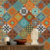 Talavera 14 Brown Red Aqua Mediterranean Floral タイル