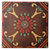 Talavera 14 Brown Red Aqua Mediterranean Floral タイル (正面)