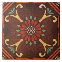 Talavera 14 Brown Red Aqua Mediterranean Floral タイル