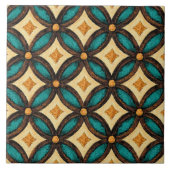 Talavera 18 Teal Brown Ivory Mediterranean Lattice タイル (正面)