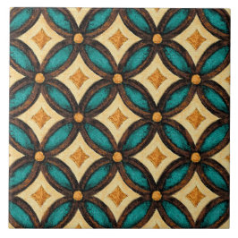 Talavera 18 Teal Brown Ivory Mediterranean Lattice タイル