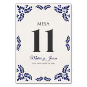 Talavera Blue Floral Minimalist Spanish Wedding テーブルナンバー (正面)