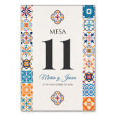 Talavera Colorful Floral Fiesta Spanish Wedding テーブルナンバー (正面)