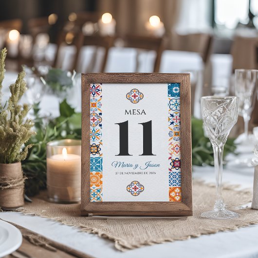 Talavera Colorful Floral Fiesta Spanish Wedding テーブルナンバー