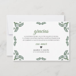 Talavera Green Floral Minimalist Spanish Wedding サンキューカード