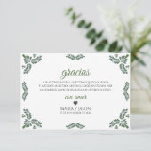 Talavera Green Floral Minimalist Spanish Wedding サンキューカード (スタンド正面)