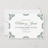 Talavera Green Floral Minimalist Spanish Wedding セーブザデート (正面)