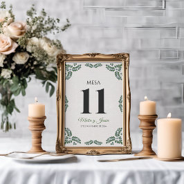 Talavera Green Floral Minimalist Spanish Wedding テーブルナンバー