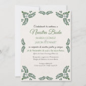 Talavera Green Floral Minimalist Spanish Wedding 招待状 (正面)