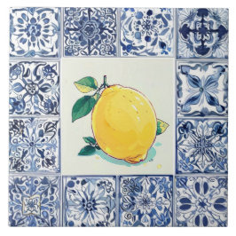 Talavera Lemon - Blue and White Mediterranean タイル
