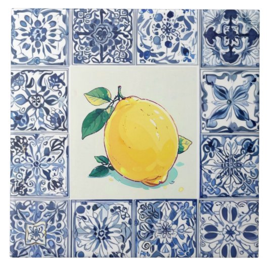 Talavera Lemon - Blue and White Mediterranean タイル (正面)