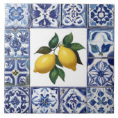 Talavera Lemons - Blue and White Mediterranean タイル (正面)
