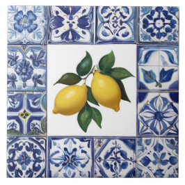 Talavera Lemons - Blue and White Mediterranean タイル
