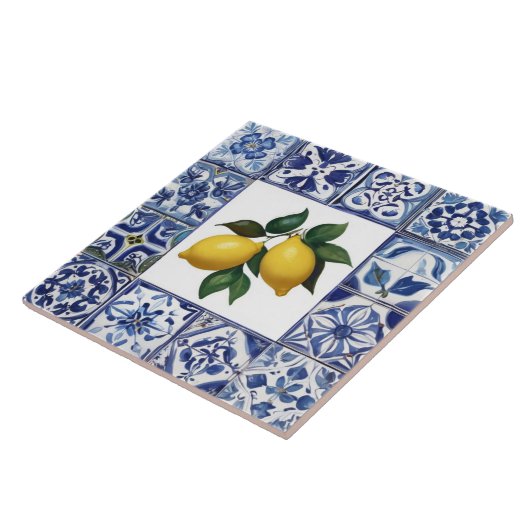 Talavera Lemons - Blue and White Mediterranean タイル (側面)