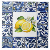 Talavera Lemons Dark Blue and White Mediterranean タイル (正面)