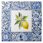 Talavera Lemons Light Blue and White Mediterranean タイル (正面)