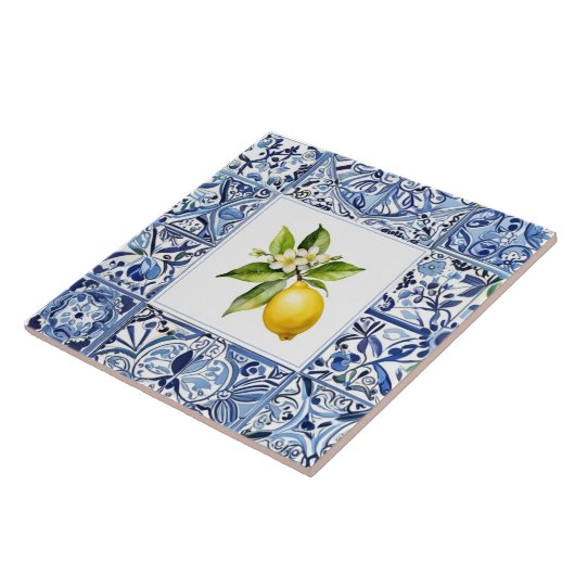 Talavera Lemons Light Blue and White Mediterranean タイル (側面)