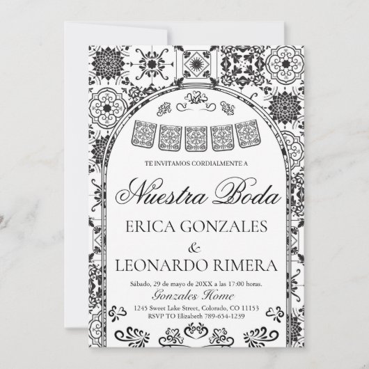 Talavera Papel Picado Spanish Wedding 招待状 (正面)