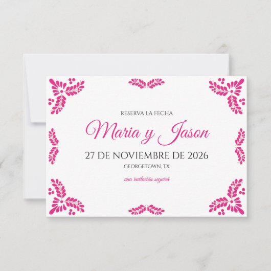 Talavera Pink Floral Minimalist Spanish Wedding セーブザデート (正面)