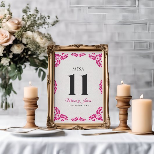 Talavera Pink Floral Minimalist Spanish Wedding テーブルナンバー