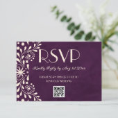 Talavera Plum Floral Wedding QR code 出欠カード (スタンド正面)