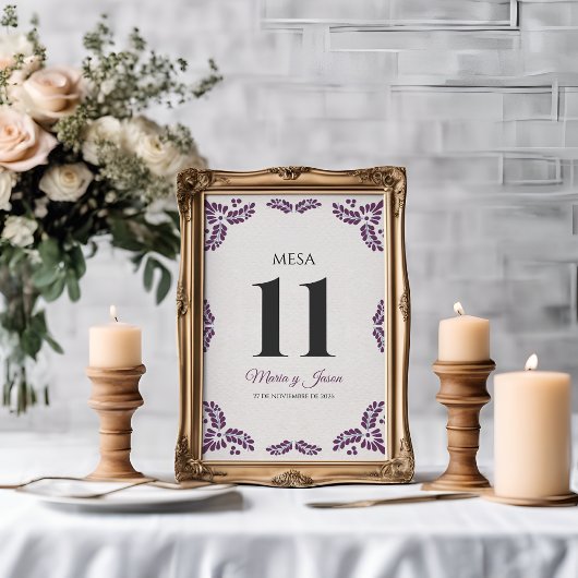 Talavera Purple Floral Minimalist Spanish Wedding テーブルナンバー