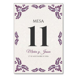 Talavera Purple Floral Minimalist Spanish Wedding テーブルナンバー
