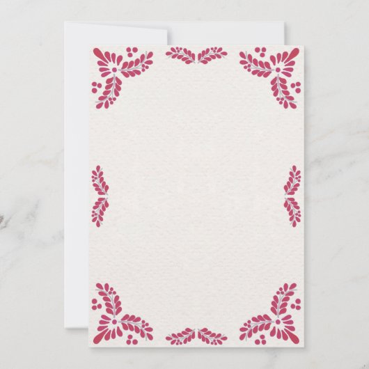 Talavera Red Floral Minimalist Spanish Wedding 招待状 (裏面)