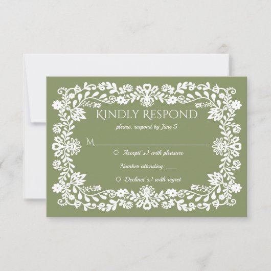 Talavera sage green Mexican wedding 出欠カード (正面)