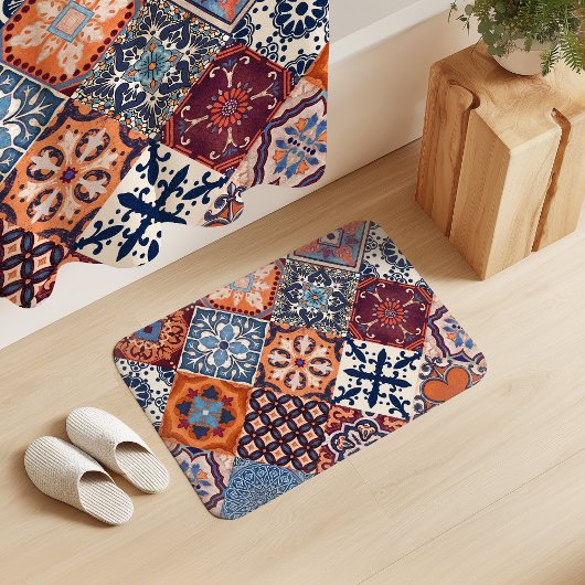 Talavera Tles Orange Sky Navy Blue Burgundy Red バスマット