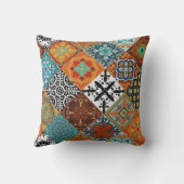 Talavera Tles Turquoise Teal Orange Black White クッション (裏面)