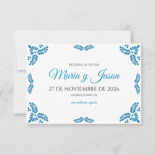 Talavera Turquoise Minimalist Spanish Wedding セーブザデート (正面)
