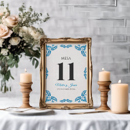 Talavera Turquoise Minimalist Spanish Wedding テーブルナンバー
