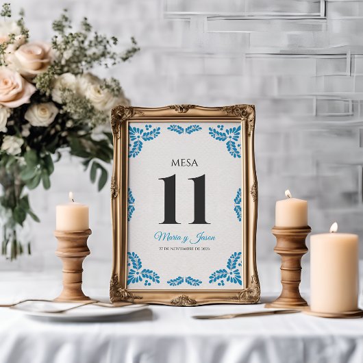 Talavera Turquoise Minimalist Spanish Wedding テーブルナンバー