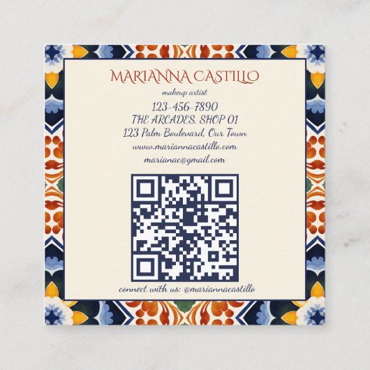 Talavera vintage Mexican folk art スクエア名刺 (裏面)