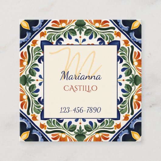 Talavera vintage Mexican folk art スクエア名刺 (正面)