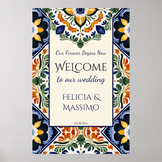 Talavera vintage Mexican wedding welcome sign ポスター (正面)