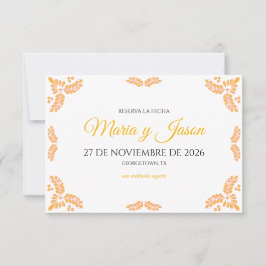 Talavera Yellow Floral Minimalist Spanish Wedding セーブザデート (正面)